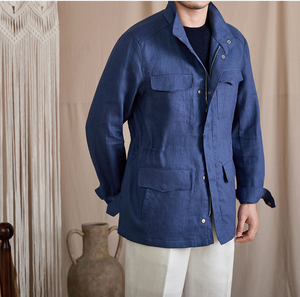 M65 <strong>Men's</strong> Safari <strong>Jacket</strong> Spring Summer Waist Cinched Stand Collar <strong>Linen</strong> Long Sleeved <strong>Jacket</strong> Casual Breathable Thin Hunting <strong>Jacket</strong> - Product Image 4