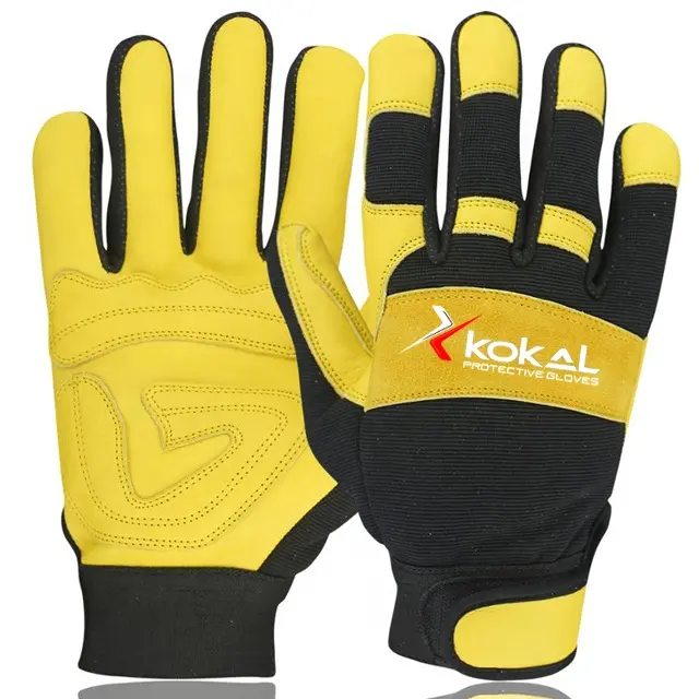 Mechanic Grip Gloves for Mechanics Leather Mechanical Cow Leather Yellow PK Breathable safety gloves