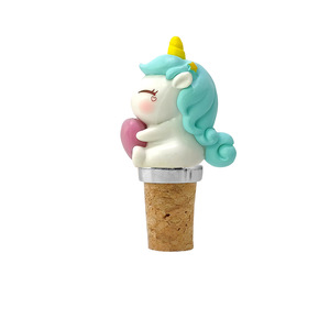 Blue Haired Unicorn Cork Wine Stopper With Heart Shape For Bottle Sealing - Product Image 1
