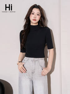 Nouveau Crop Top Court Femme Printemps Automne 2025, Tricoté à Col Demi-Montant et Manches Mi-Longues, Style Basique, Tendance et Polyvalent - Product Image 4