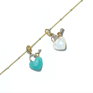 Natural Moonstone Amazonite Heart <b>Pendant</b> Necklace Gold Plated Handmade Gemstone Jewelry Minimal Fashion Necklace Women Gift - Product Image 1