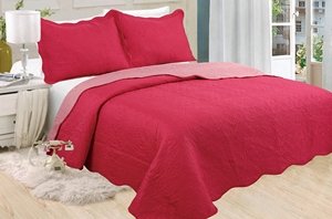 Juego de Cubrecama Acolchado Floral <span class=keywords><strong>Reversible</strong></span> Rojo y Rosa, Cubrecama Moderno de Microfibra Ultra Suave con Borde Festoneado y Fundas de Almohada, Estilo Hotel - Product Image 2