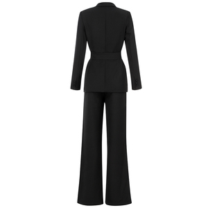 Completo da Donna Elegante per Ufficio <span class=keywords><strong>con</strong></span> Pantaloni a Gamba Larga e Blazer, Set Due Pezzi Nero <span class=keywords><strong>con</strong></span> <span class=keywords><strong>Cintura</strong></span> - Product Image 6