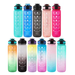 Toptan 32 OZ sızdırmaz BPA ücretsiz Tritan plastik Fitness spor motivasyon su şişesi ile kez içmek ve saman