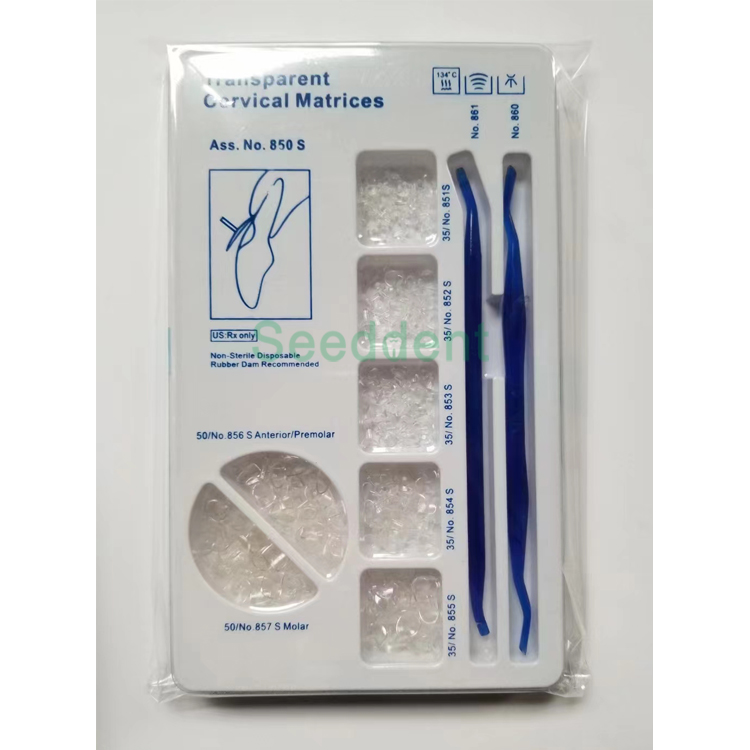 Dental Anatomically Shaped Transparent Cervical Matrix Assorted Kit 275 PCS for Filling Materials