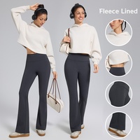 Ensemble de pantalons de yoga évasés doublés en polaire pour l'hiver, 2 pièces, pantalon évasé taille haute pour femmes, sweat-shirt court, ensemble de survêtement de sport