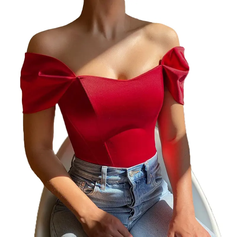 2023 Summer Blank Black Elegant Fashionable Women's Crop Tops Shirt Casual Custom Sexy Off the Shoulder Woman Blouses