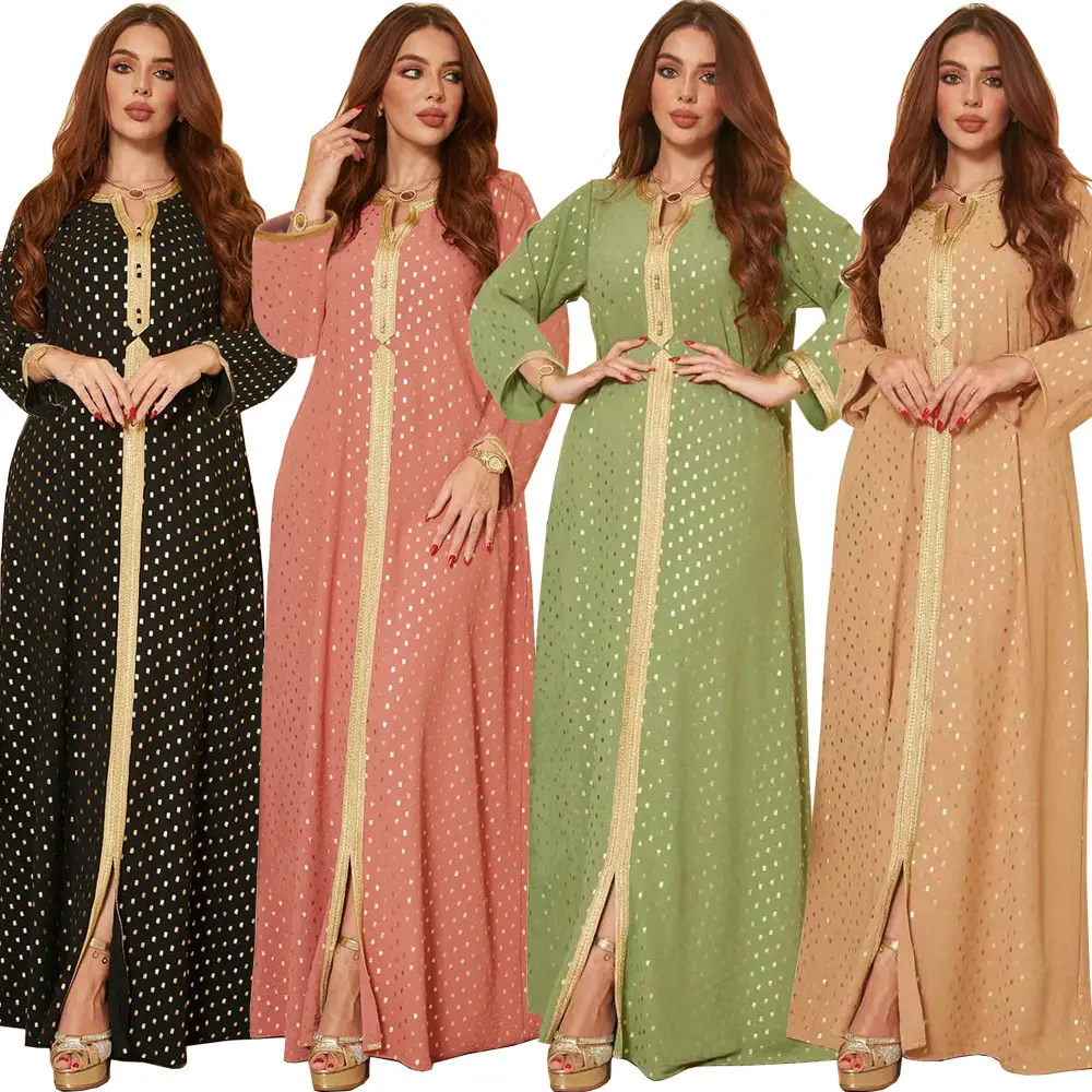 2023 Muslim Design Dubai Elegant Long Sleeves Dresses Women Hot Middle East Casual Bronzing Robe Evening Womens Dresses