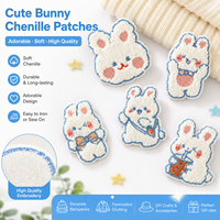 Patchs brodés en chenille polyester pour animaux de dessin animé, couleur personnalisée en gros, lapin, autocollants thermocollants pour chapeaux