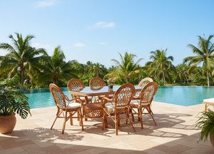 Juego de Comedor JAVA con Estructura de Ratán, Estilo Tradicional, Cómodo, Mesa Larga para Apartamento, Villa, Hotel y Muebles para el Hogar - Product Image 5