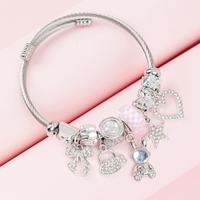 Bracelet DIY multi-éléments en acier inoxydable, motif nœud, ours, étoile, bracelet tendance, cadeau mignon pour femmes