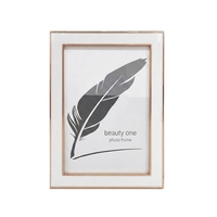 Cadre photo en alliage de zinc au design rectangulaire moderne, bordure blanche brillante et support de table pour marques de cadeaux, directement de l'usine