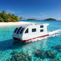 Yacht de luxe amphibie remorquable en aluminium, villa flottante avec lit, évier de cuisine, cuisinière intégrée, table à manger pour la pêche et les excursions