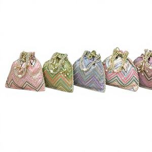 Bolso Potli Bordado a Mano con Diseño Zigzag, Ecológico, de Seda, para Mujer, Mini Bolsos de Moda, Color Personalizado para Regalo - Product Image 1