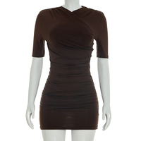 Viviblook Y26DS080 Robes d'été décontractées pour femmes Nouvelle robe moulante plissée à manches courtes pour femmes