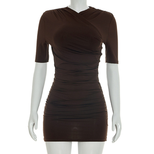 Viviblook Y26DS080 Robes d'été décontractées pour femmes Nouvelle robe moulante plissée à manches courtes pour femmes - Product Image 1