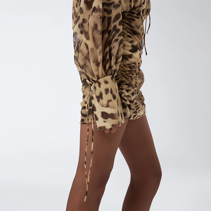 Mini abito Casual a vita alta da donna con paillettes leopardate 2025 ragazza manica lunga a doppio strato - Product Image 3