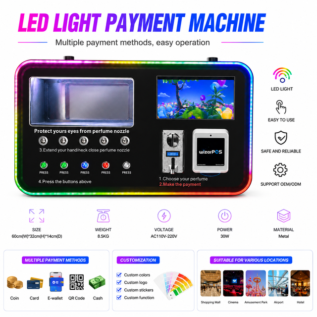 Compact Tabletop Perfume Vending Machine with 5 Sprays Choice LED Frame Smart Fragrance Dispenser for Luxury Venues