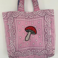 Sac fourre-tout matelassé, sac à main bandana à motif cachemire, sac à bandoulière brodé de perles, sac de shopping pour femme avec motif cerise, champignon et cactus