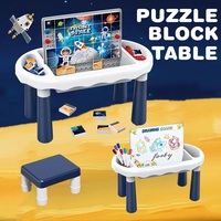 Juguete Educativo 2 en 1, Tablero de Dibujo y Bloques de Construcción, Mesa de Actividades para Niños con Bloques de Construcción y Tablero de Dibujo