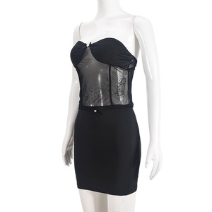 Viviblook Z1106ST06 nueva moda malla Patchwork Sexy traje elegante sin tirantes tubo Top Mini falda traje para mujer conjunto de dos piezas - Product Image 4