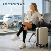 Chaussettes de compression en coton pour femmes, 20 mmHg, hauteur genou, blanches, pour voyage, antidérapantes, élastiques, soutien du mollet, pour avion