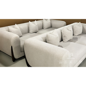 Juego de Muebles de Sala de Estar de Lujo Estilo Francés, Tapizado en Tela Beige Curvada, 3 Asientos, con Cojines, Modelo 01 - Product Image 6