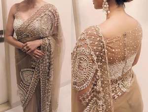 Sari élégant avec de riches broderies ornées de perles de verre et de pierres, magnifique tenue ethnique pour les fonctions et les festivals - Product Image 2