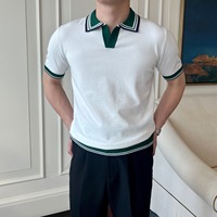 Polo en maille à manches courtes pour homme, nouvelle collection été, col en V, coupe ajustée, style business