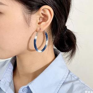 Pendientes de Aro con Hilo Encerado de Algodón, Degradado Azul y Blanco, Estilo Vintage, Joyería de Moda para Mujer, Hechos a Mano, Estilo Boho 2026 - Product Image 5