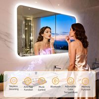 Miroir de salle de bain rectangulaire en verre à LED intelligent avec Bluetooth, éclairage frontal, anti-buée et gradation progressive 27,6x47,3 po