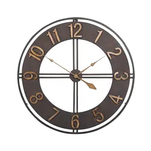 Antique 3D Digital gold creative vintage style modern metal wall clock new fashion clock for home decoration