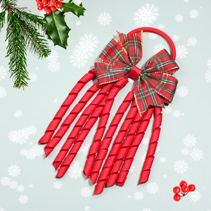Natale Plaid corda per capelli Cheerleading Streamer con nastro in rotolo per ragazze accessori per capelli per feste - Product Image 3