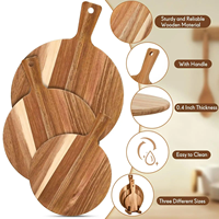 Planche à fromage ronde en bois d'acacia, ensemble de planches à pizza avec poignée, 8, 10, 12 pouces, pour fêtes, restaurants, qualité alimentaire, logo personnalisé en gros