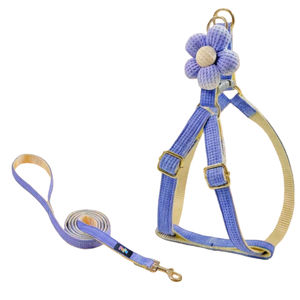 Ensemble harnais et laisse pour chien et chat PUPE, confortable, motif uni, réglable, anti-traction, style luxe/dessin animé, décoré de fleurs, tissu en nylon - Product Image 2