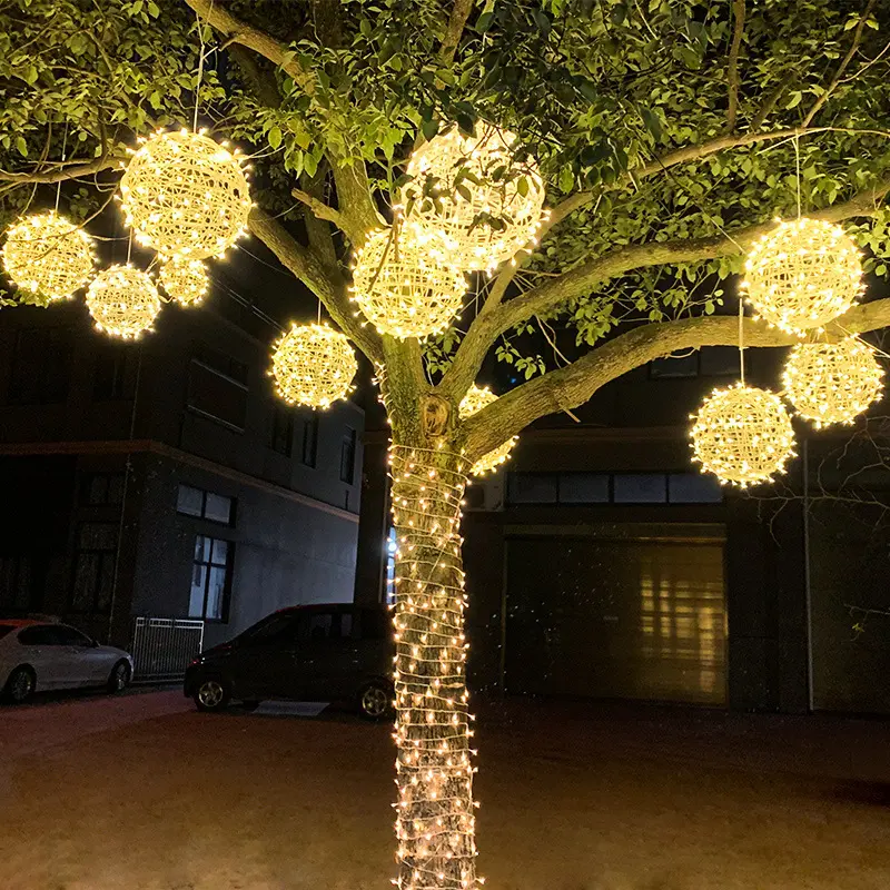 Lampu bola rotan luar ruangan lampu jalan pohon Natal lampu kerja Led lampu malam lampu surya