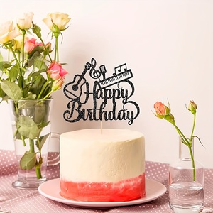 1 pieza de música, guitarra, <span class=keywords><strong>Piano</strong></span>, Topper para tarta de <span class=keywords><strong>feliz</strong></span> <span class=keywords><strong>cumpleaños</strong></span>, letrero de <span class=keywords><strong>feliz</strong></span> <span class=keywords><strong>cumpleaños</strong></span>, adornos para pastel para guitarra, <span class=keywords><strong>Piano</strong></span>, reproductor de notas musicales - Product Image 1