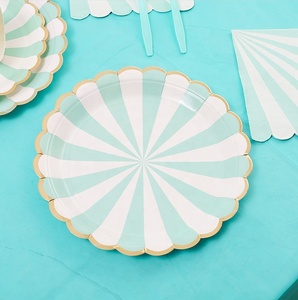 DAMAI Green Stripe <b>Paper</b> Plates Set Hot Stamping Craft Tableware Set Party Disposable Dinner Plates Supplies - Product Image 5