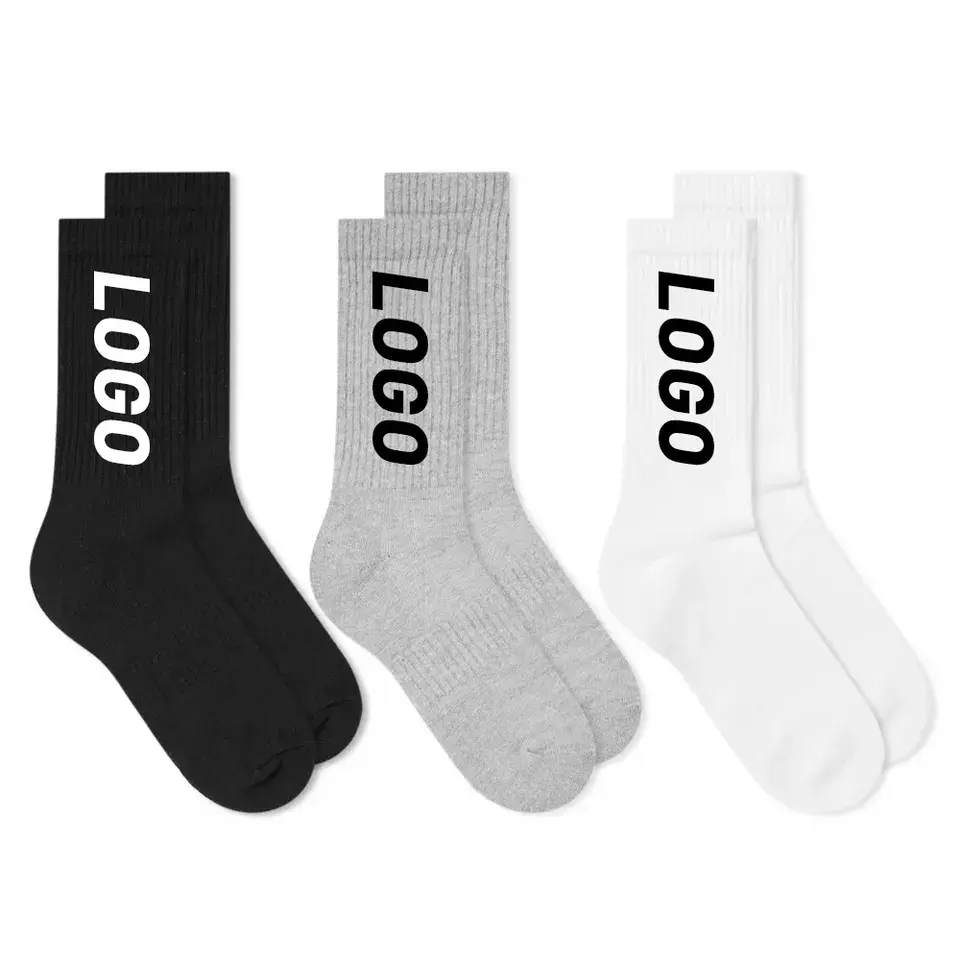 High quality white black cotton socks men custom your own brand logo design spring basketball sporty