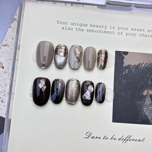 Nouveau produit lancé, <span class=keywords><strong>ongles</strong></span> à presser décoratifs en argent gravé irrégulièrement effet œil de chat, faits à la main, pour une tenue longue durée - Product Image 6