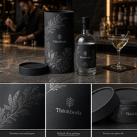 Tube en papier noir cylindrique vertical empilable avec couvercle séparé pour la livraison d'alcool en ligne (e-commerce)