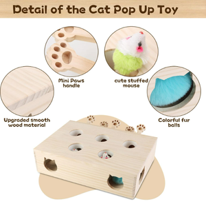 Gioco Educativo per Gatti, <span class=keywords><strong>Puzzle</strong></span> in Legno Interattivo con Cinque Fori, Giocattolo Whack a Mole per Esercizio Animale Domestico - Product Image 3