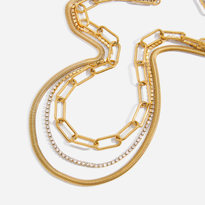 Multi Layer Gold Necklace With Diamond Chain For Women Everyday Wear Geometric Design Yiwu Origin - Product Image 1