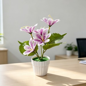 Plantes artificielles en pot de lys, 6 petites fleurs en soie, décoration intérieure pour la maison, le bureau, la table, avec pot - Product Image 4