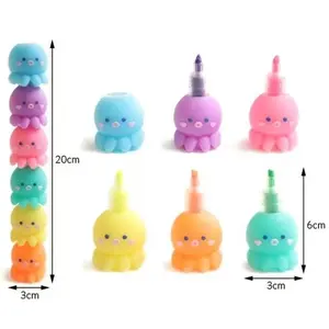 Octopus Shape Cute Mini Highlighter Pen Pastel Color Chisel Tip Kawaii Stuff Gift Highlighter Marker