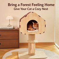 Arbre à chat en bois multi-niveaux avec maisonnette et griffoir en sisal pour animaux de compagnie