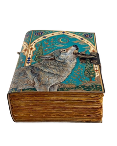 Carnet Grimoire en Cuir Fait Main Motif Loup hurlant, Vintage, Couverture Rigide avec Papier à Bord Brut pour Écriture et Cadeaux - Product Image 3