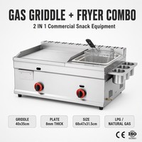 Gril à gaz GPL/GNL en acier inoxydable à double zone de contrôle, économe en énergie, pour friture de steaks, rôtissage et machine à nouilles froides, réglable