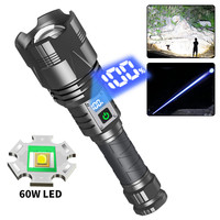 Lampe torche rechargeable haute puissance XHP360 en alliage d'aluminium, affichage numérique de la batterie USB TYPE-C, 60W, indice de protection IP65, portée longue distance 400-500M