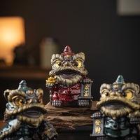 16X12CM S2 Tendance nationale Figurine de lion dansant pour le thé, objet décoratif en céramique créative, petit lion mignon pour attirer la richesse à la maison